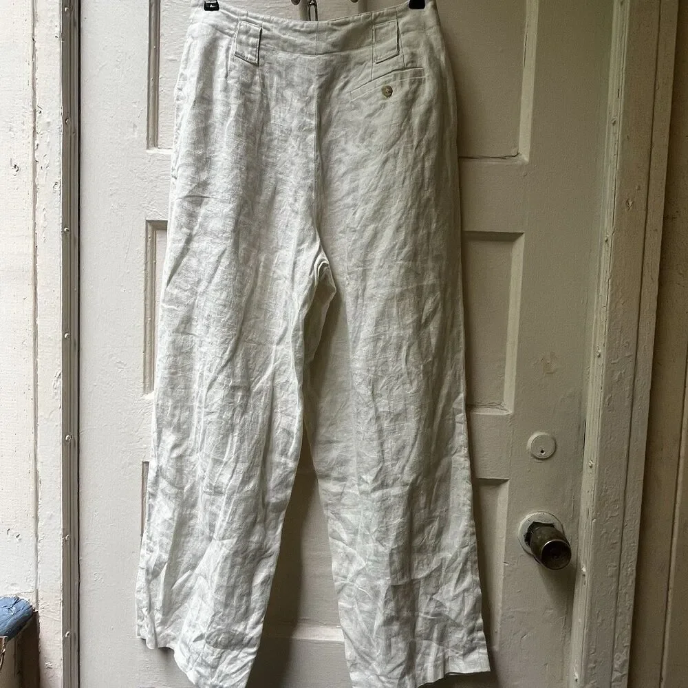 Vintage ILGWU Linen Pants Wide Leg 8 Cream Wide Leg Coastal Casual Office Summer
